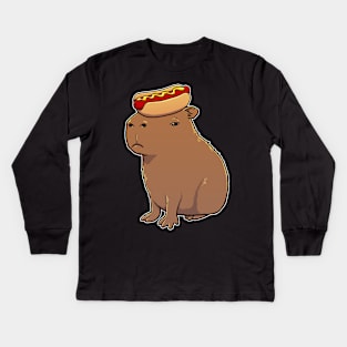 Capybara with a Hotdog on its head Kids Long Sleeve T-Shirt